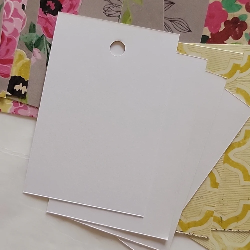 56 Cardstock Hand Cut Multicolored Mixed Print Blank Back Gift Tags